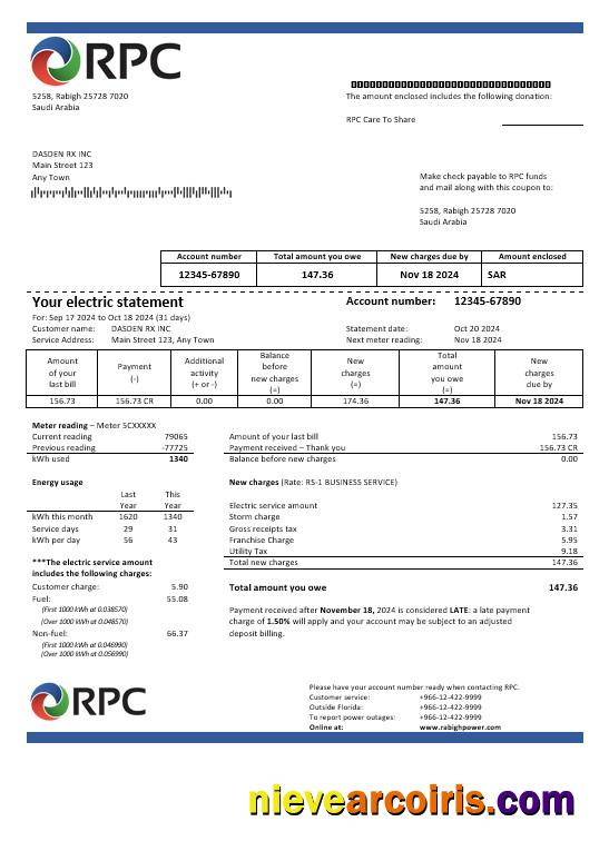 Saudi Arabia Rabigh Power Company business utility bill